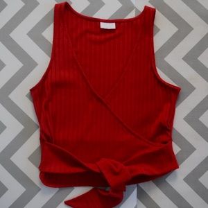 red wrap top